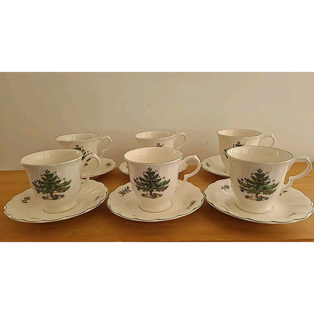 Set 6 Nikko China HAPPY HOLIDAYS Cup and Saucer Sets Christmas Tree Japan
